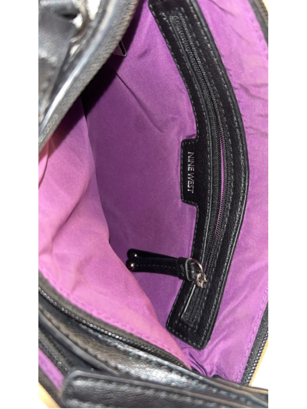 Women's Nine West Shoulder Bag One Size Black Silver Studded Patchwork